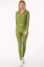 Olive Scrunch Butt Lift Leggings & ZipUp Crop Jacket Set