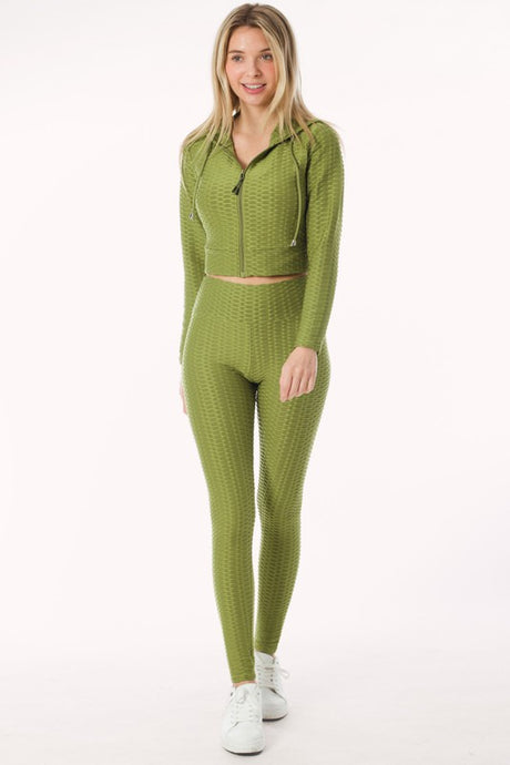 Olive Scrunch Butt Lift Leggings & ZipUp Crop Jacket Set