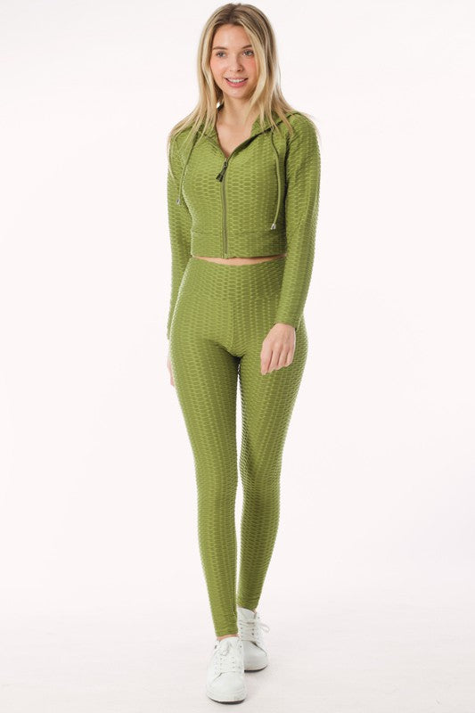Olive Scrunch Butt Lift Leggings & ZipUp Crop Jacket Set
