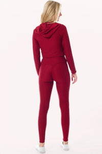 Burgundy Scrunch Butt Lift Leggings & ZipUp Crop Jacket Set