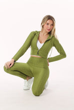 Olive Scrunch Butt Lift Leggings & ZipUp Crop Jacket Set