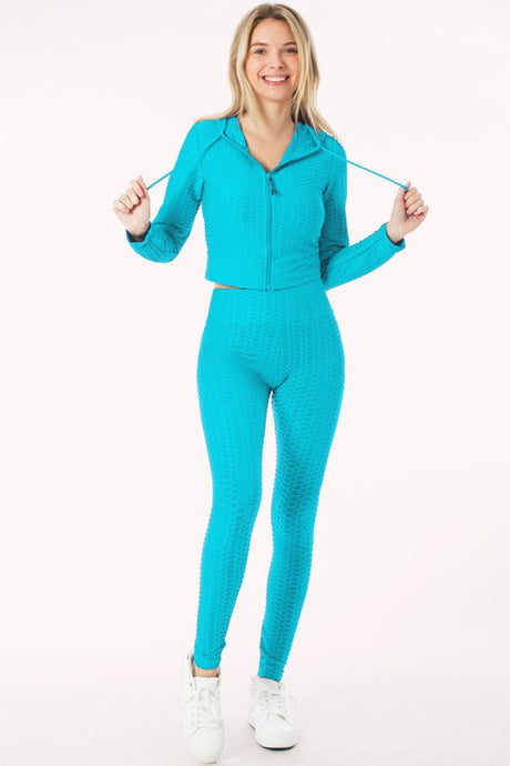 Mint Scrunch Butt Lift Leggings & ZipUp Crop Jacket Set