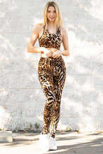 Leopard Print Peach Skin Print Active Cropped Top Leggings Set