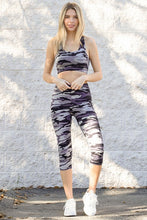 Grey Camo Peach Skin Active Cropped Top Capri Leggings Set