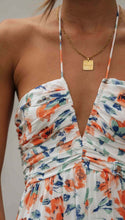 Orange Chiffon V neck Floral Maxi Dress