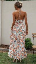 Orange Chiffon V neck Floral Maxi Dress