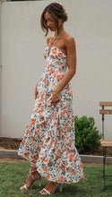 Orange Chiffon V neck Floral Maxi Dress