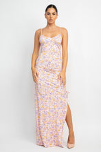 Baby Pink Floral Slit Ruched Maxi Dress