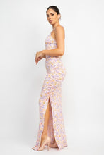 Baby Pink Floral Slit Ruched Maxi Dress