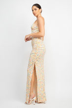 Baby Yellow Floral Slit Ruched Maxi Dress