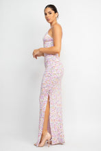 Baby Pink Floral Slit Ruched Maxi Dress