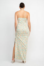 Sage Floral Slit Ruched Maxi Dress