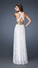 White Thick Beaded Empire Waist Grecian Inspired Chiffon Long Dress
