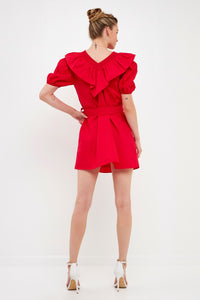 Red Smocked Ruffled Mini Dress