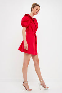 Red Smocked Ruffled Mini Dress