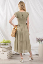 Light Olive Smocked Tiered Midi Dress
