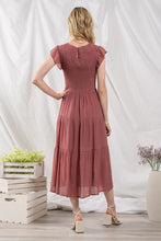 Dusty Mauve Smocked Tiered Midi Dress