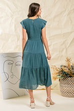 Teal Smocked Tiered Midi Dress