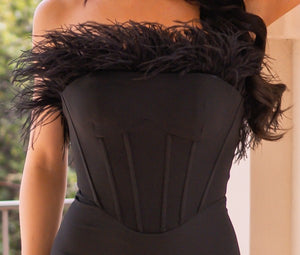 Black Skinny Feather Evening Gown