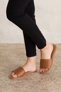 Brown Casual Slide On Open Toe Sandal with Rhinestones