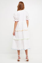 White Multi Contrast Scallop Edge Midi Dress