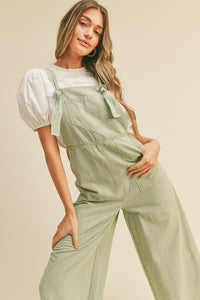 Ash Green Washed Wide Leg Overalls