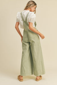 Ash Green Washed Wide Leg Overalls