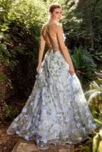 Blue Floweret Backless A-line Gown