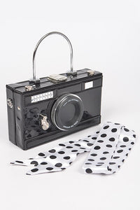Black Scarf Handle Camera Convertible Clutch