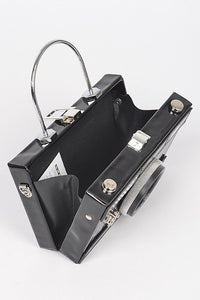 Black Scarf Handle Camera Convertible Clutch