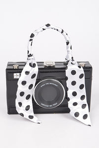 Black Scarf Handle Camera Convertible Clutch
