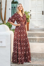 Burgundy/Pink Print Woven Wrap Maxi Dress