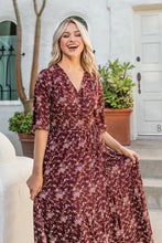 Burgundy/Pink Print Woven Wrap Maxi Dress