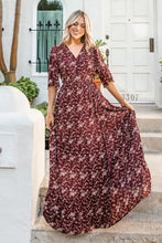 Burgundy/Pink Print Woven Wrap Maxi Dress