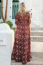 Burgundy/Pink Print Woven Wrap Maxi Dress