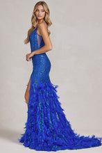 Royal Blue Glitter Print Feather Skirt Mermaid Dress
