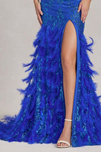 Royal Blue Glitter Print Feather Skirt Mermaid Dress