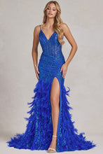 Royal Blue Glitter Print Feather Skirt Mermaid Dress