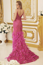 Fuchsia Glitter Print Feather Skirt Mermaid Dress