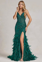 Emerald Glitter Print Feather Skirt Mermaid Dress