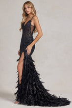 Black Glitter Print Feather Skirt Mermaid Dress