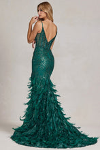 Emerald Glitter Print Feather Skirt Mermaid Dress