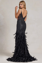 Black Glitter Print Feather Skirt Mermaid Dress