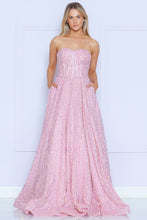 Pink A Line Sequin Over Velvet Gown