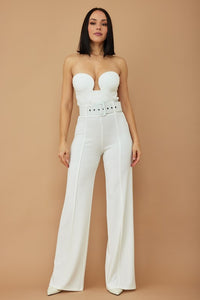 White High Waist Pants With Buckle Belt
