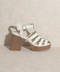 White Open Cut, Platform Chunk Heel With Ankle Strap