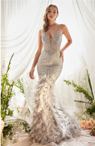 Silver Feather Mermaid Gown