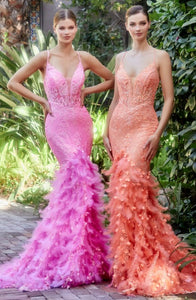Hot Pink Feather Mermaid Gown