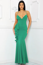 Emerald Ruffle On The Side Mermaid Maxi Dress