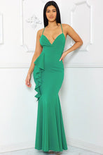 Emerald Ruffle On The Side Mermaid Maxi Dress